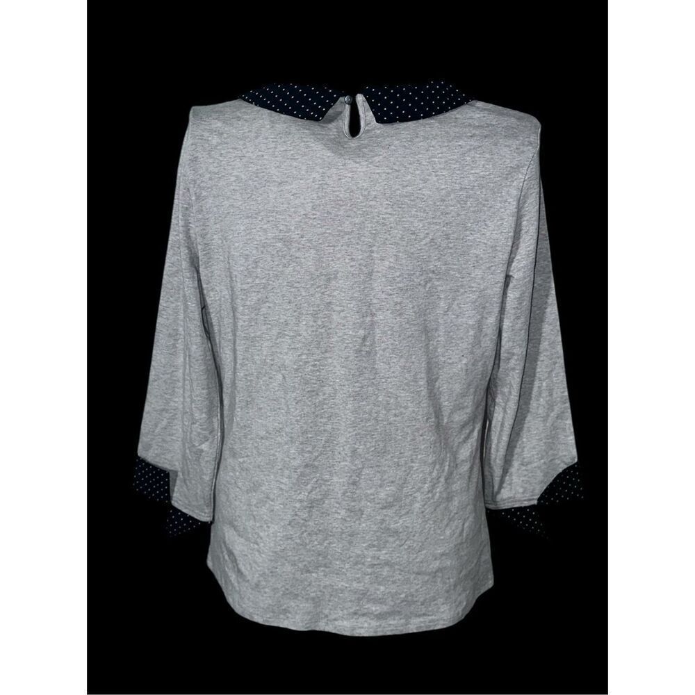 Beautiful Garnet Hill Knit Top Gray Polka Dot Collar 3/4 Long Sleeve SIZE medium - Picture 5 of 9
